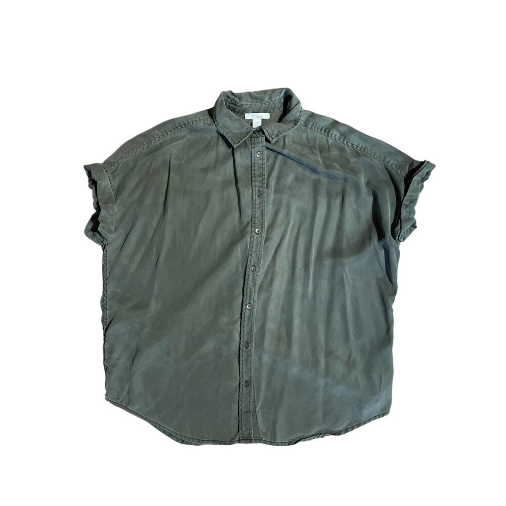Daily Ritual Womens S Olive Green 100% Lyocell Short Sleeve Button Up Shirt